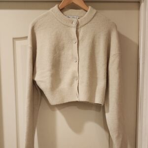 Zara Cream Cropped Button Cardigan